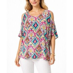 Lilly Pulitzer Cold Shoulder Top Oversized Colorful Geometric Boho Tunic XL